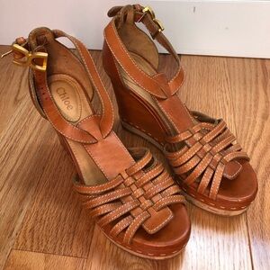 Chloe Leather Wedge Sandals  | EU 38| US 7.5